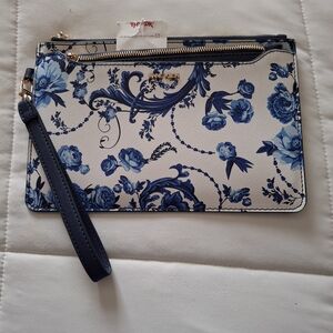 Anne Klein Navy and Cream Floral Wristlet